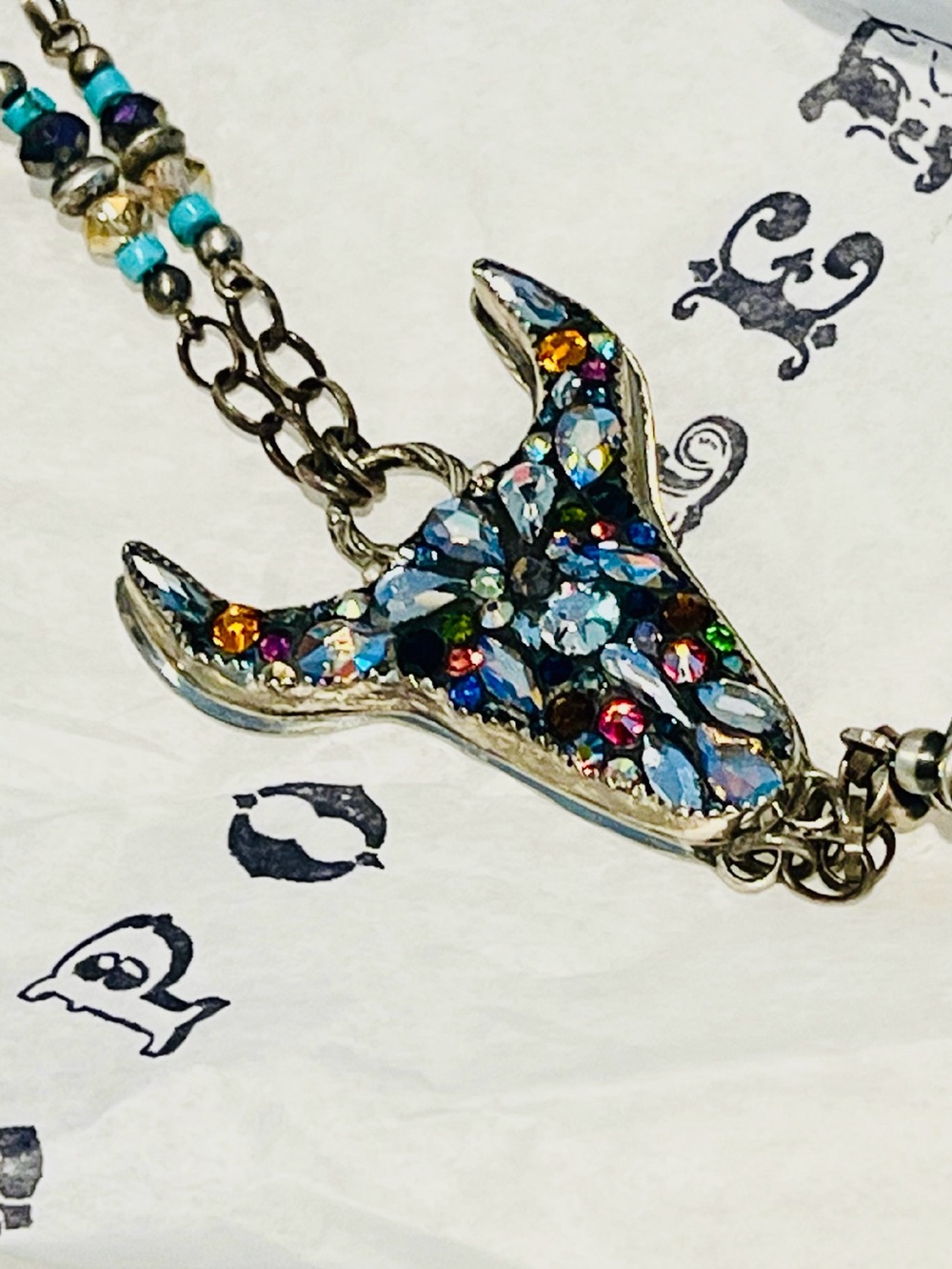 Spoiled Cowgirlz Longhorn Crystal Necklace- in box - OOAK